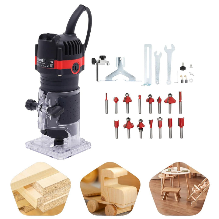 MINRS Oberfräse 800W Holzfräse Elektrische, Oberfräse Trimmer Einhandfräse 6,35mm Durchmesser Kanten