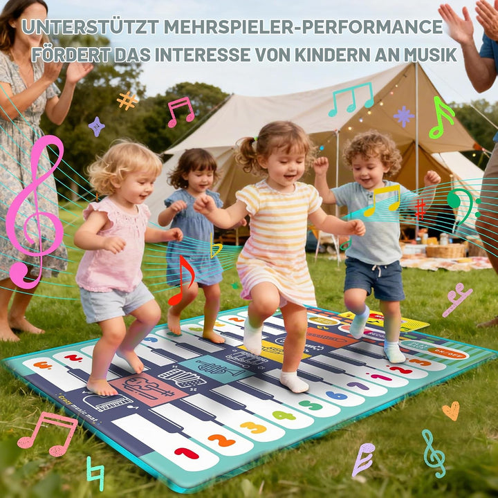 Baby Musikmatte Klaviermatte mit 8 Musikinstrumente, Keyboard Kinder Tanzmatte, Doppelte Piano Matte