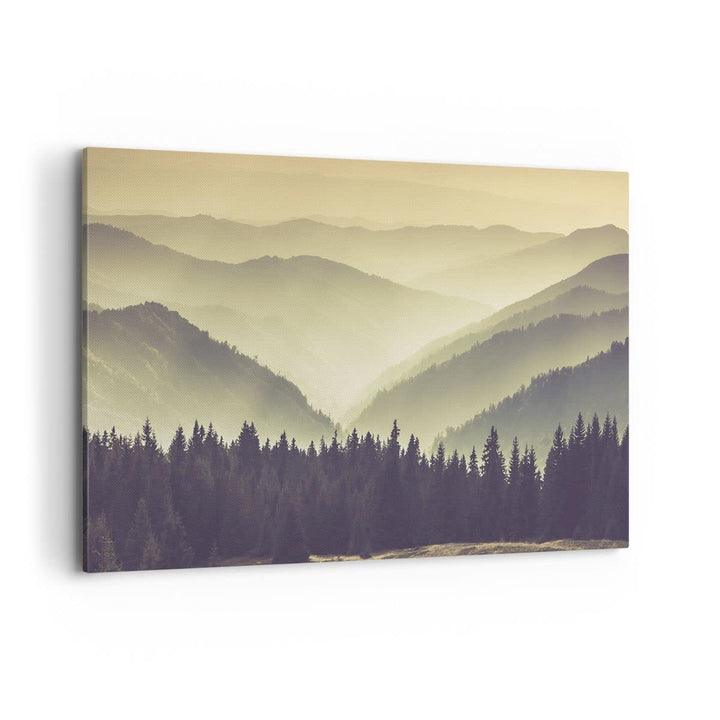 Bilder auf Leinwand 100x70cm Leinwandbild mit Rahmen Berge Wald Natur Gross Wanddeko Bild Schlafzimm