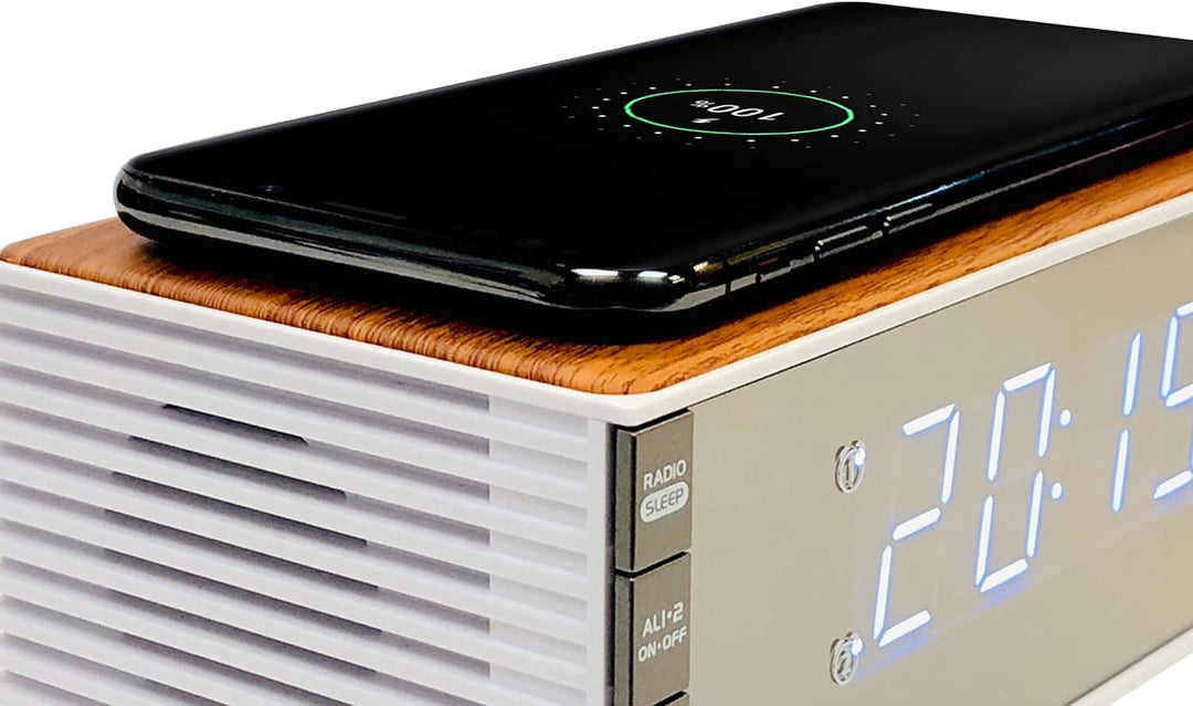 Technoline mit Qi-Ladefläche Retro WT487 Wireless Charger, Holz-Optik, 16,7 x 8,7 x 7,8 cm