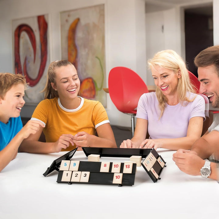 Mini Rummy Spielset, Rummy Reisespiel Mit 104 Karten und 4 Kartenständer Tragbares Rummi cub Mit Auf