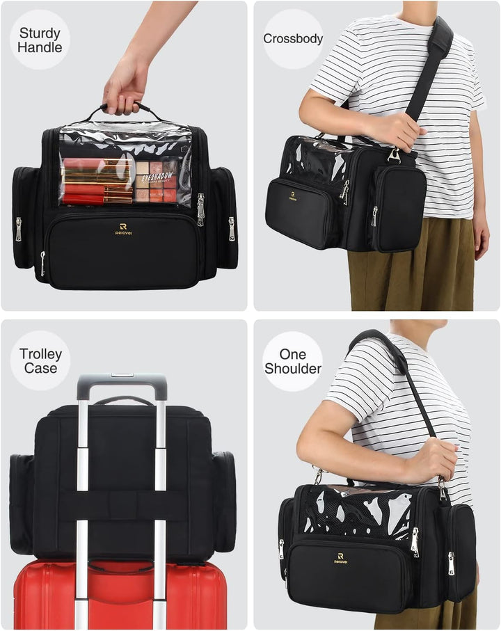 Extra Grosse Kosmetikkoffer, Tragbare Kosmetiktasche mit Grosser Kapazität Für Die Reise Schwarzb XL