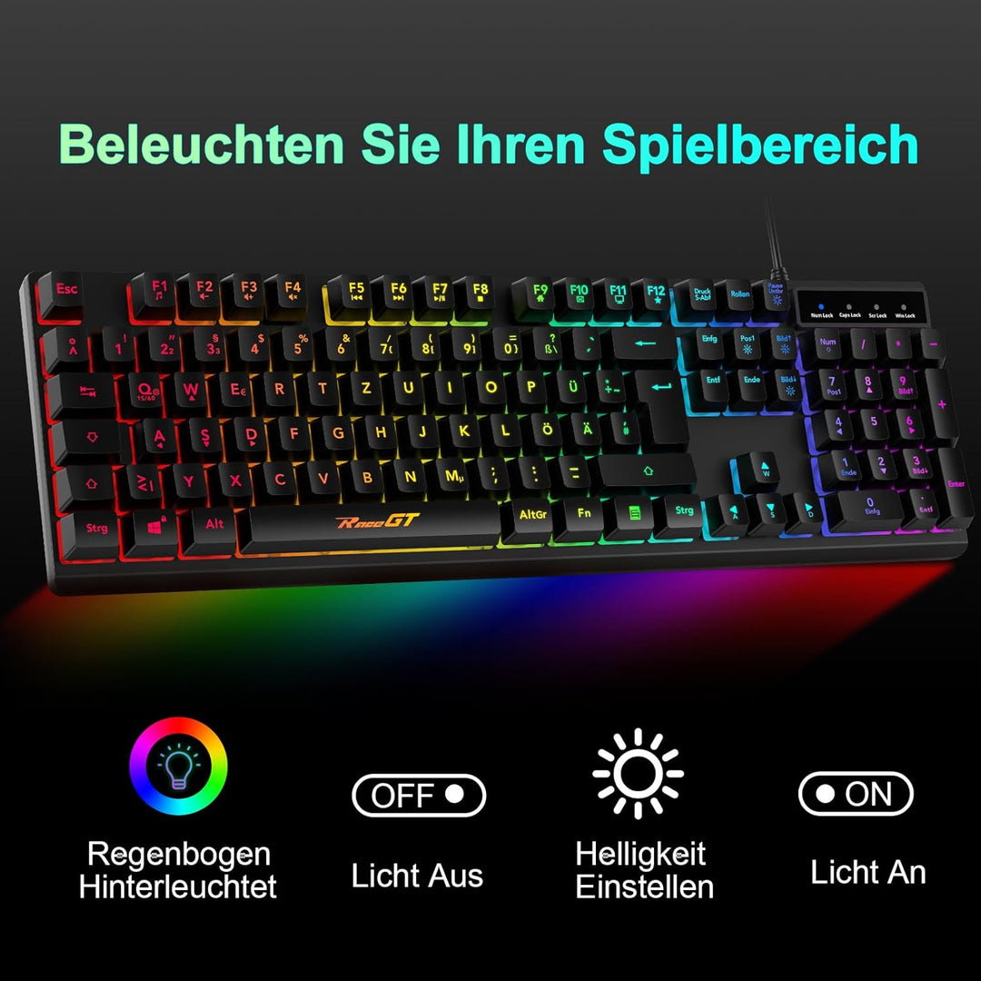 Maus und Tastatur Gaming Büro,RaceGT Tastatur Kabel RGB Beleuchtet LED Hintergrundbeleuchtung Wasser