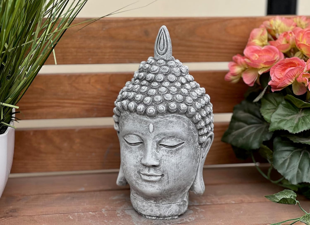 stoneandstyle Steinfigur Shiva Kopf mittel ca. 24 cm Höhe frostfest Steinguss