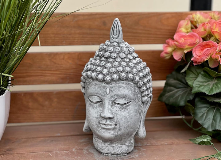 stoneandstyle Steinfigur Shiva Kopf mittel ca. 24 cm Höhe frostfest Steinguss