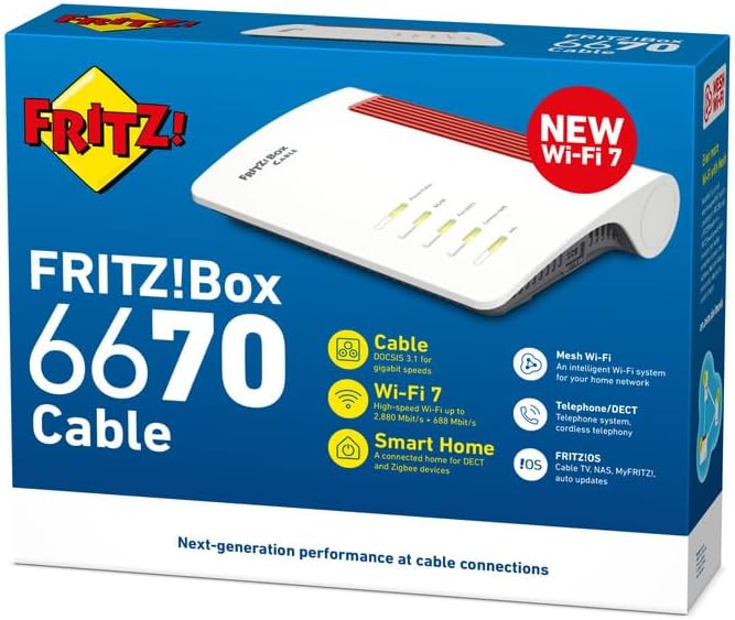 Fritz!Box 6670 Kabel | Wi-Fi 7 Router mit Kabelmodem, Zigbee & DECT ULE, 2,5 Gigabit LAN, Mesh Wi-Fi