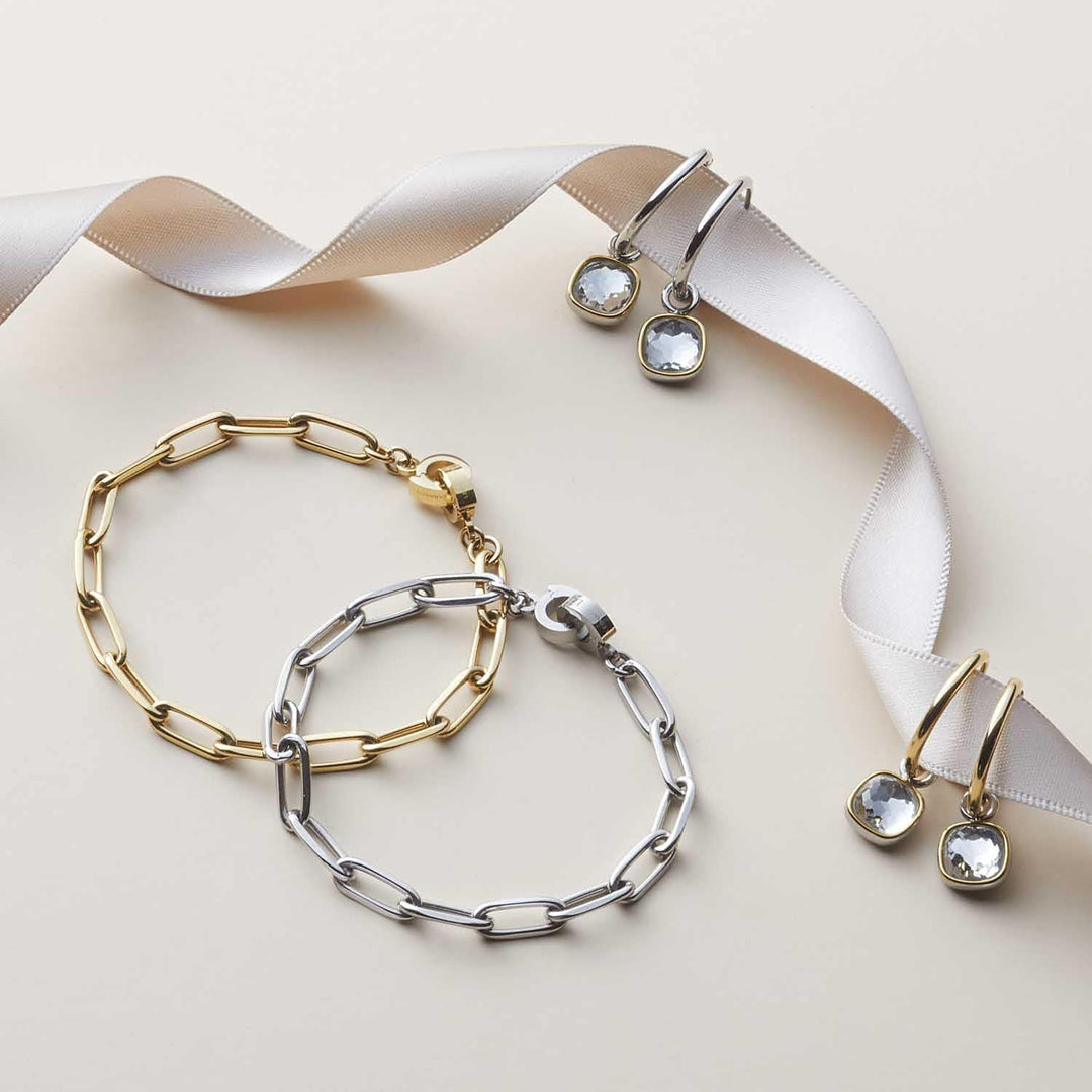 Leonardo gold Estrella Clip&Mix Armband aus Edelstahl 1 Stück, goldfarbenes Armband aus ovalen Glied