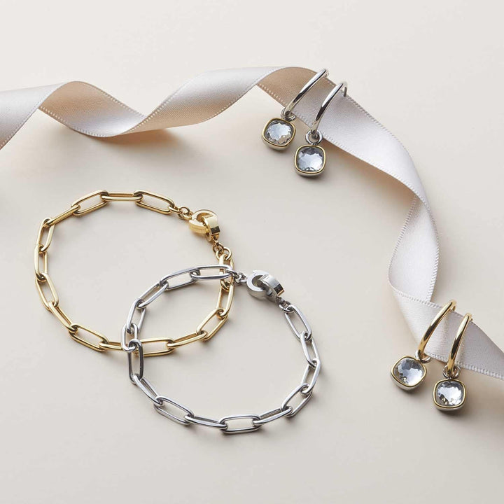 Leonardo gold Estrella Clip&Mix Armband aus Edelstahl 1 Stück, goldfarbenes Armband aus ovalen Glied