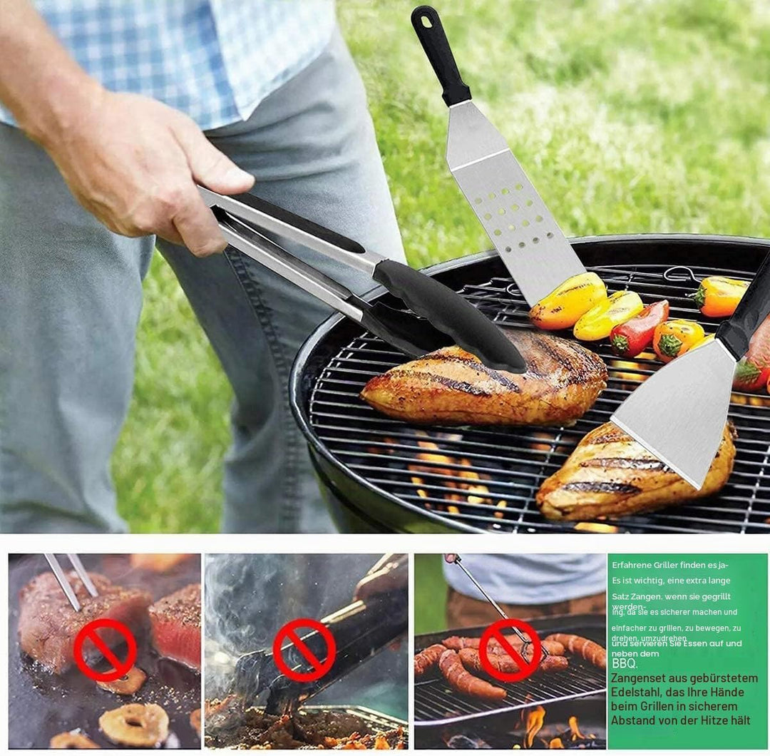 AMZMUKAUP 12Pcs Grillspachtel Set, Grillwender BBQ Werkzeugset Edelstahl mit Tragetasche, Perfektes