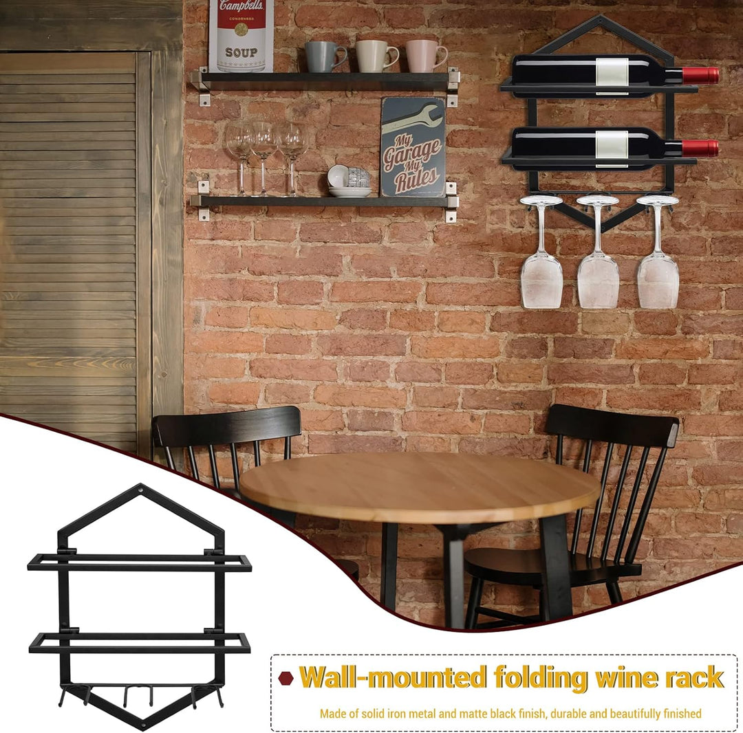 Metall Wandmontierter Weinhalter Rack, Weinglashalter Hängend Stehen Organizer für 2 Flaschen und 3