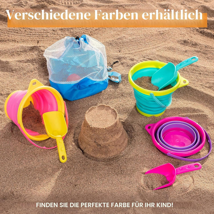 JOYIN 3 Packungen Faltbares Strand Eimer Set，Sandkasten Faltbare Sandspielzeug Eimer mit Netz-Rücksa