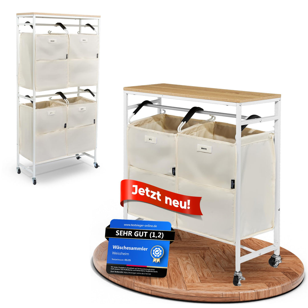 Wäschesammler Organizer mit abnehmbaren Taschen 200L Volumen [mehr Ordnung] Wäschekorb 2 Fächer, Wäs