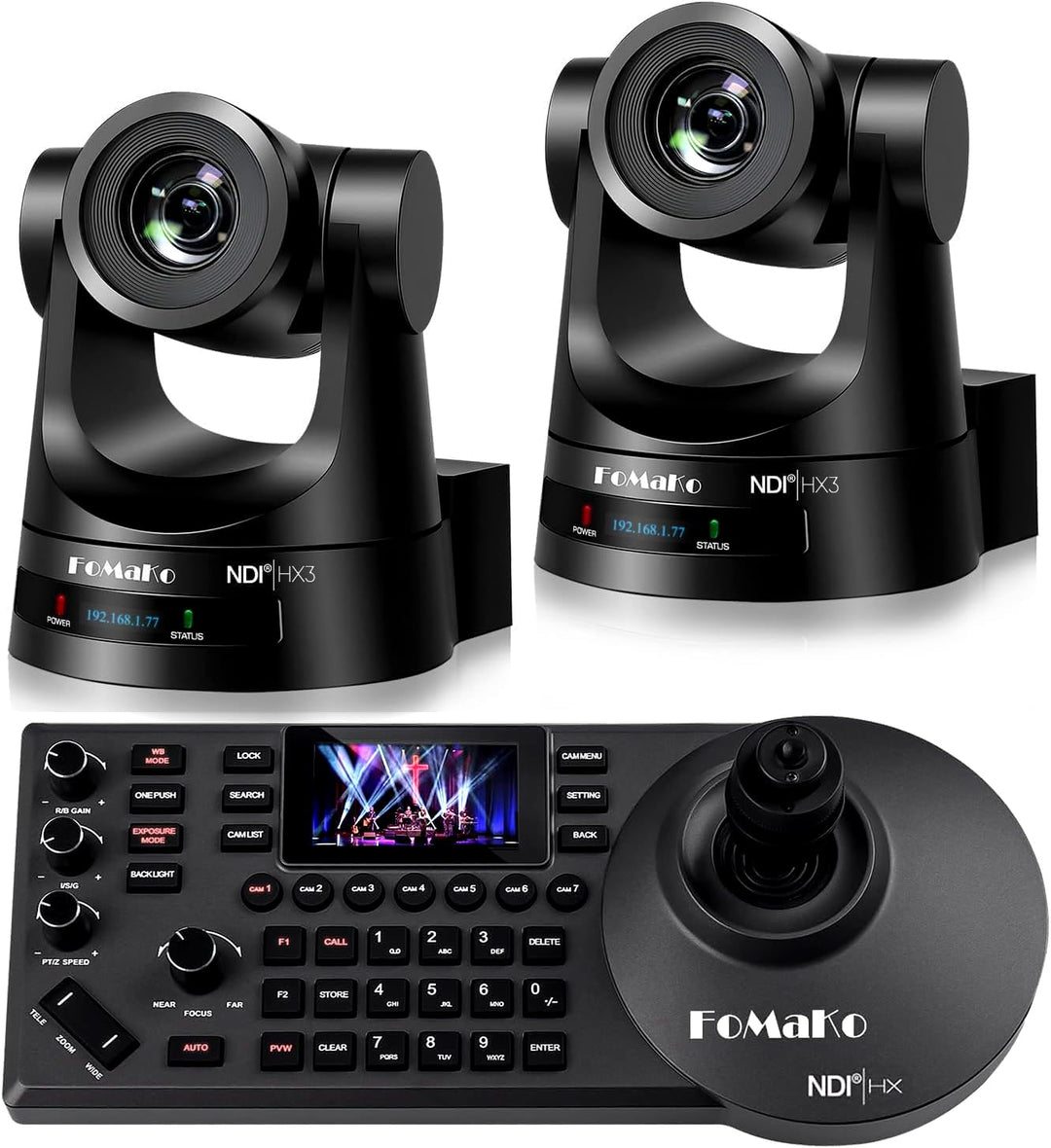 FoMaKo NDI PTZ Kamera Set KI-Auto-Tracking 30x Zoom 1080@60 mit 3G-SDI/HDMI/IP PoE, für YouTube OBS