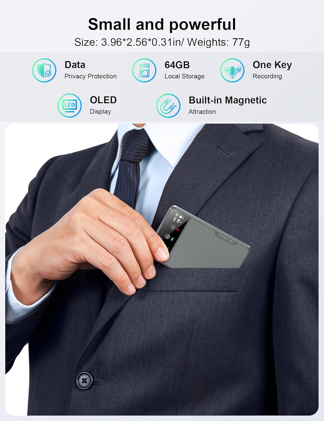 AI Digitales Diktiergerät, Genau Transkription und Zusammenfassende Übersicht, 64 GB Speicher Aufnah
