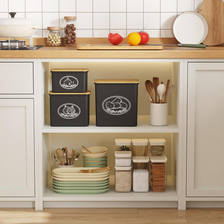 Lifewit Kartoffel Aufbewahrungsbox, 3er Set Grosse Kunttsoff Vorratsdosen für Kartoffel Zwiebel knob