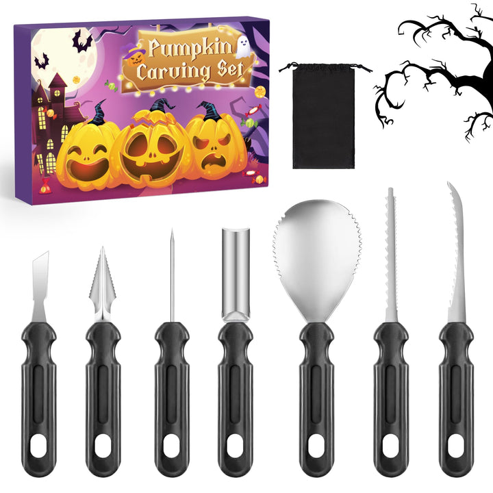 Halloween Kürbis Schnitzset - 7 Stück Kürbis Schnitzmesser Set Professionelle Schnitzwerkzeug Kürbis