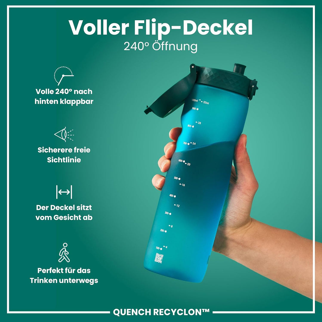 ion8 1 Liter Trinkflasche, 1000ml, Auslaufsicher, Einhandöffnung, Sichere Verriegelung, Spülmaschine