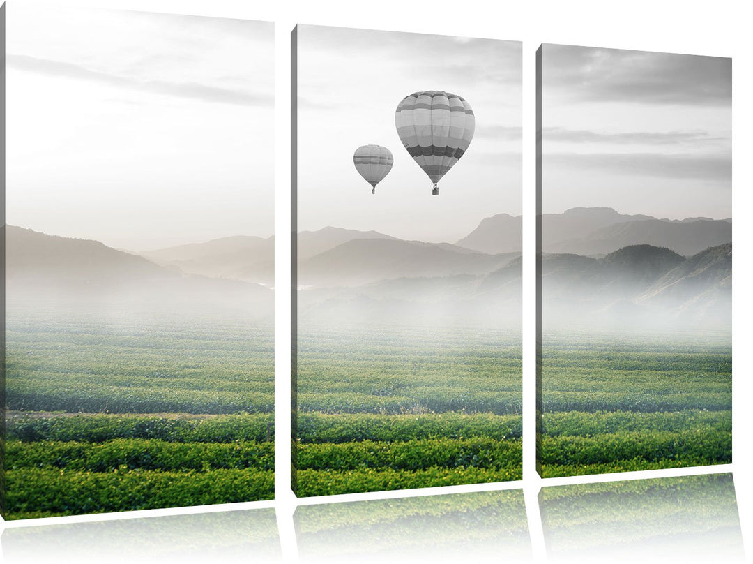 Pixxprint Heissluftballon Landschaft als Leinwandbild/Grösse: 3 Teilig (120x80) cm/Wandbild/Kunstdru