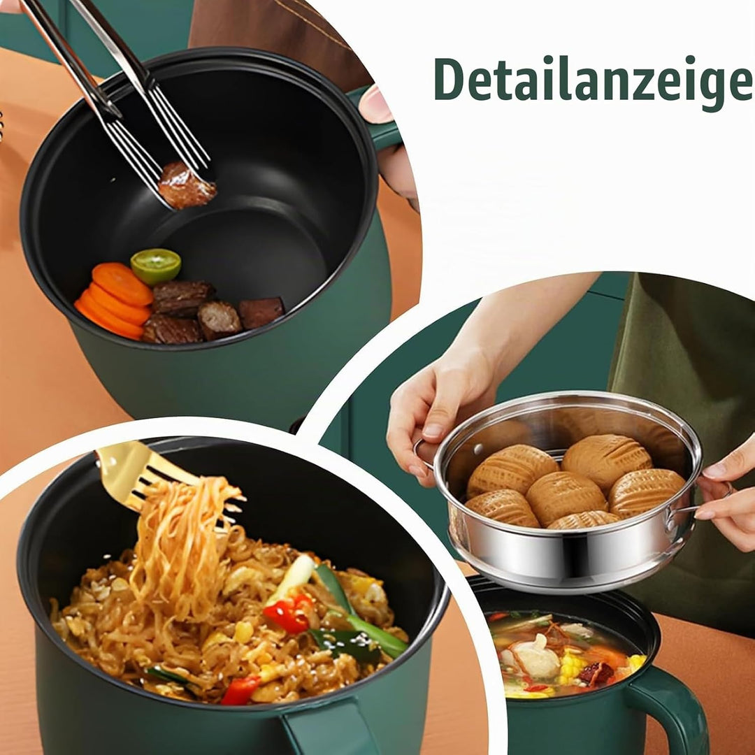Elektrische Hot Pot Topf, 1.5L Kleiner Elektrischer Kochtopf mit Dämpfkorb aus Edelstahl, 600W Tragb
