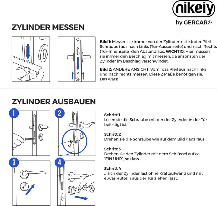GERCAR Pro 4er Set Knaufzylinder gleichschliessend 80mm Schliesszylinder mit Knauf 40/40 Zylinder -