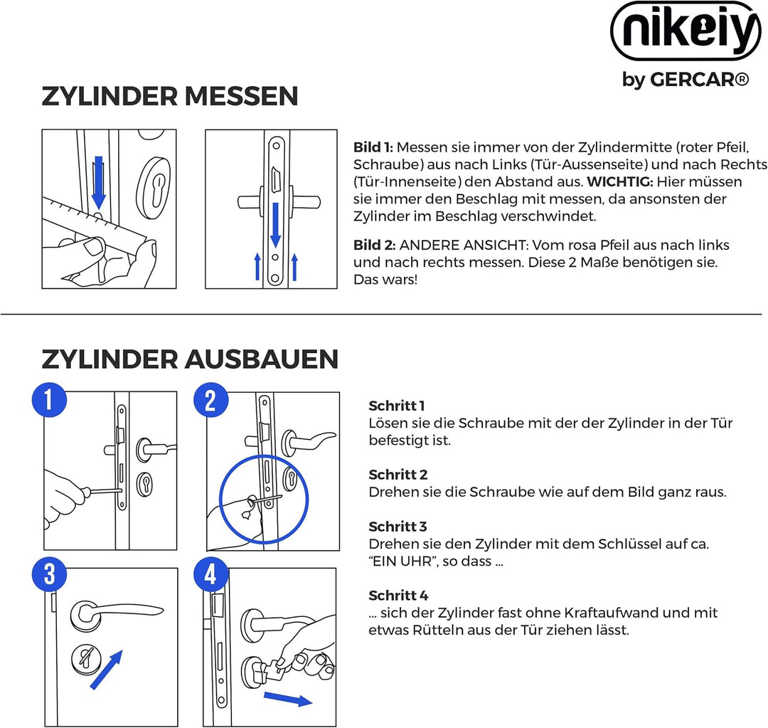 GERCAR Pro 2er Set Knaufzylinder gleichschliessend 60mm Schliesszylinder mit Knauf 30/30 Zylinder -