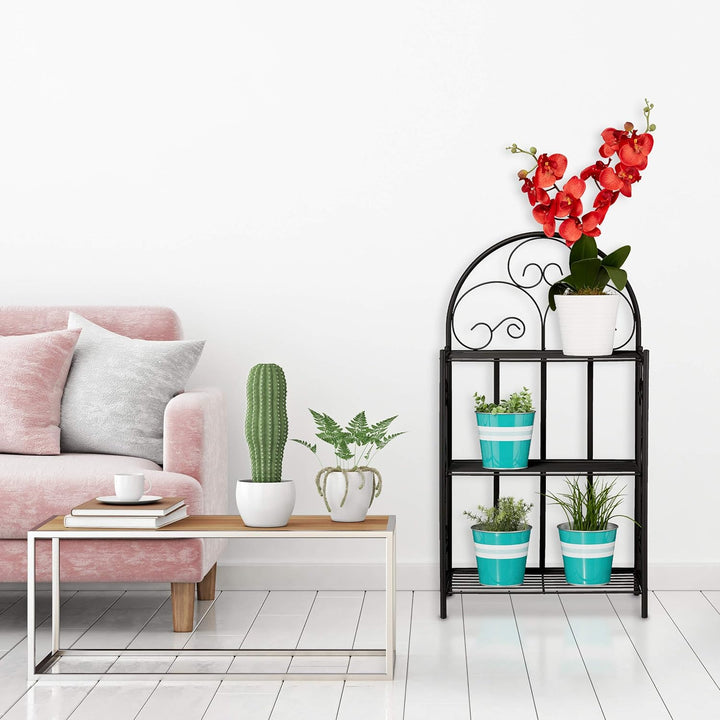 Relaxdays Blumenregal, klappbar, 3 Ebenen, Balkon, Garten & Indoor, Metall, Pflanzenregal HBT 83 x 4