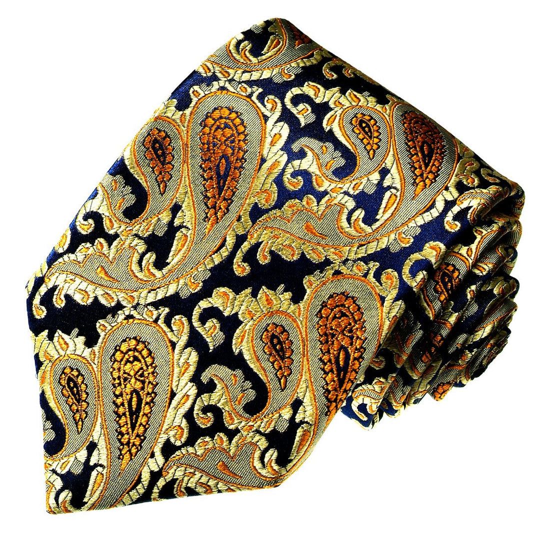 Lorenzo Cana - Marken Krawatte aus 100% Seide - Original Markenkrawatte - Gelb Gold Blau Paisley - 1