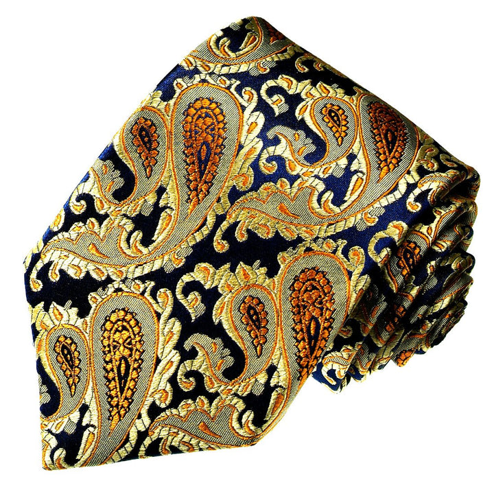 Lorenzo Cana - Marken Krawatte aus 100% Seide - Original Markenkrawatte - Gelb Gold Blau Paisley - 1