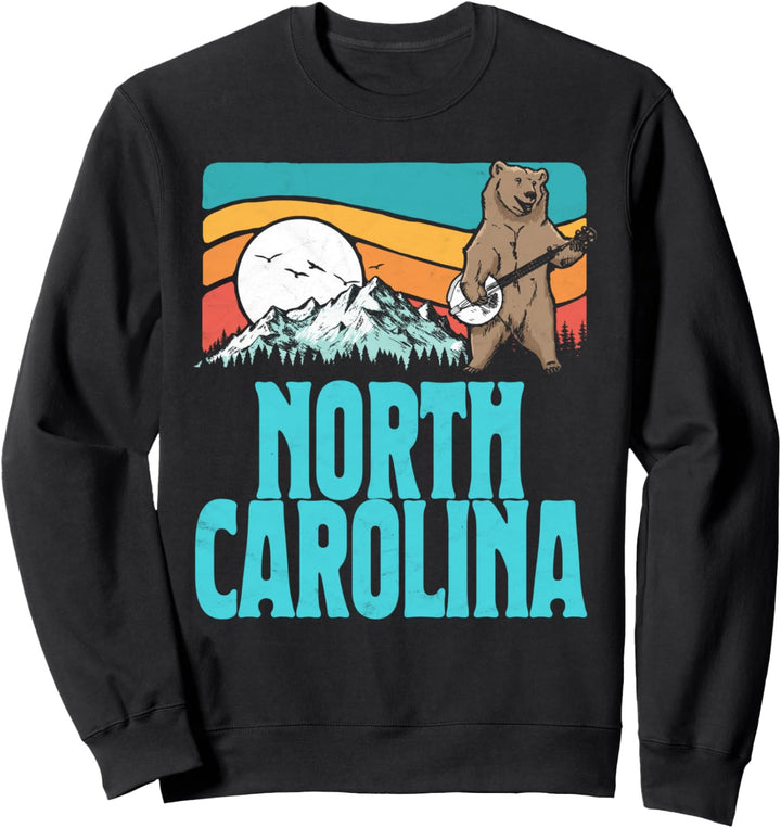 North Carolina Mountains Bluegrass Banjo Bear Funny Graphic Sweatshirt