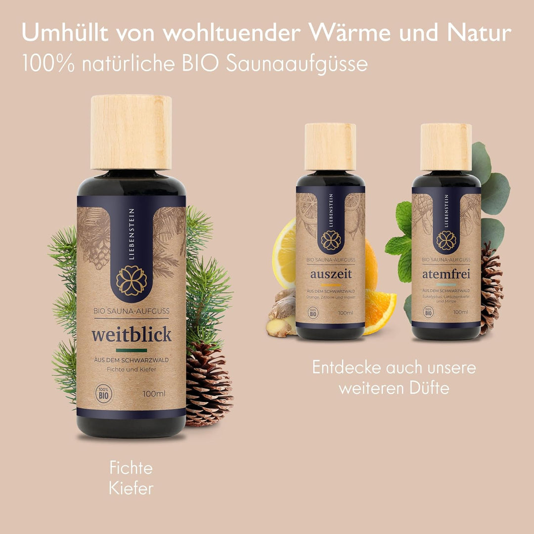 BIO Saunaaufguss “Weitblick” - Fichte & Kiefer [1x100ml Sauna Aufgussmittel] mit 100% naturreinen Bi