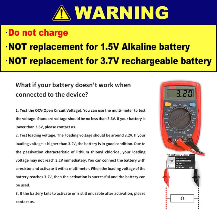 EEMB ER34615 D Cell Akkus 3.6V Lithium Batterie High Capacity Li-SOCL₂ Nicht Wiederaufladbar Batteri