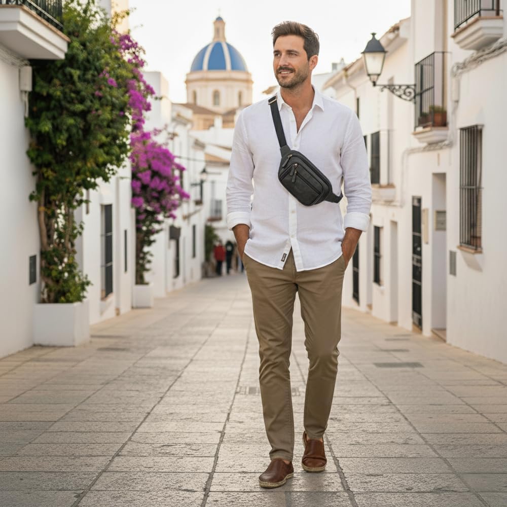 Fa.Volmer ® Bauchtasche | Gürteltasche | Hüfttasche in Echt-Leder für Damen und Herren | Anthrazit-g