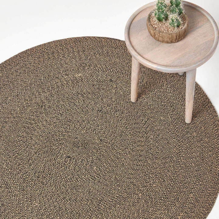 Homescapes runder Teppich, handgeflochtener Baumwollteppich 120 cm im Vintage-Stil, beige und schwar