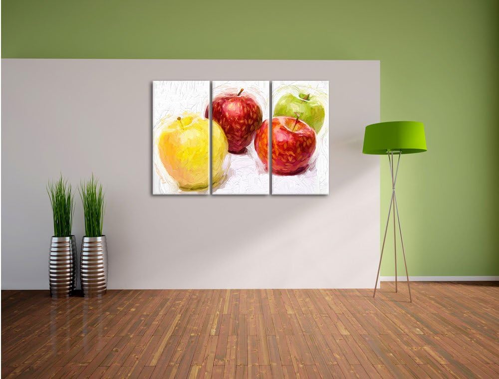 Pixxprint Äpfel / 3-Teilig/Gesamtmass 120cm Leinwandbild bespannt auf Holzrahmen/Wandbild Kunstdruck
