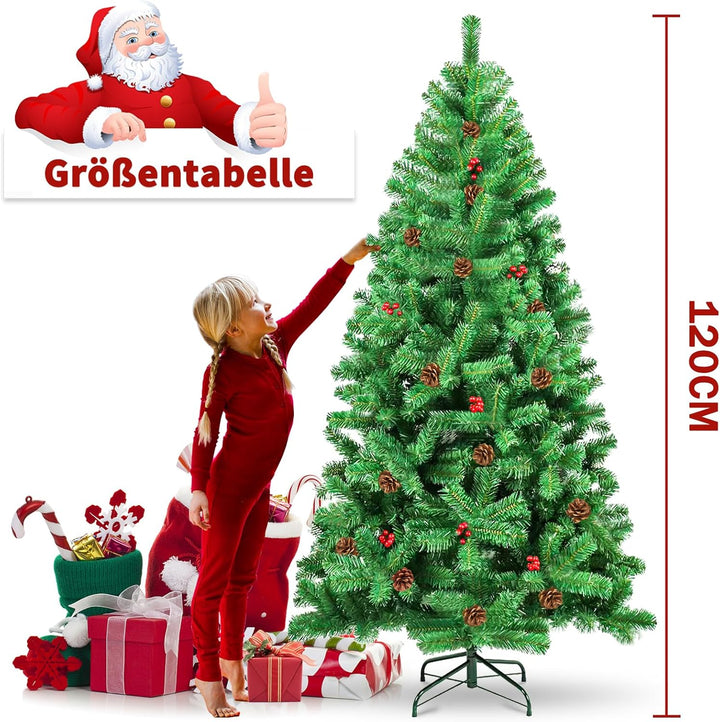 Künstlicher -Weihnachtsbaum mit 22 DIY Weihnachtsbaumschmuck,120cm Tannenbaum 300 Spitzen Metallstän
