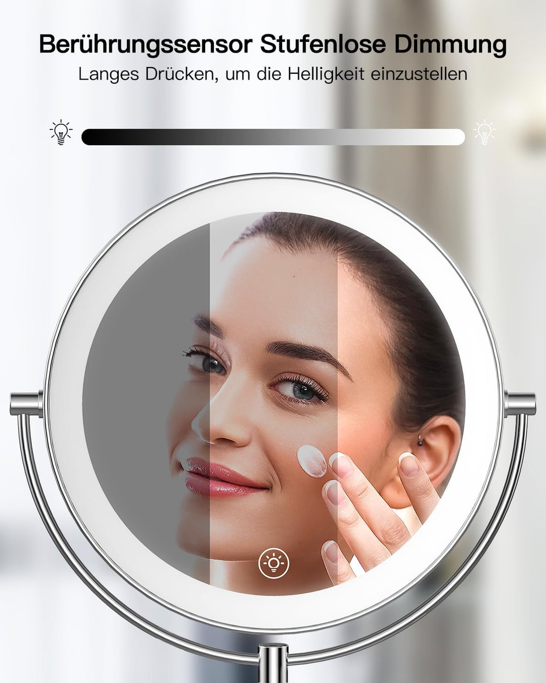 Gospire 9'' Wandmontage Schminkspiegel mit Beleuchtung mit 3 Farben & Dimmable, 1X/10X Vergrösserung