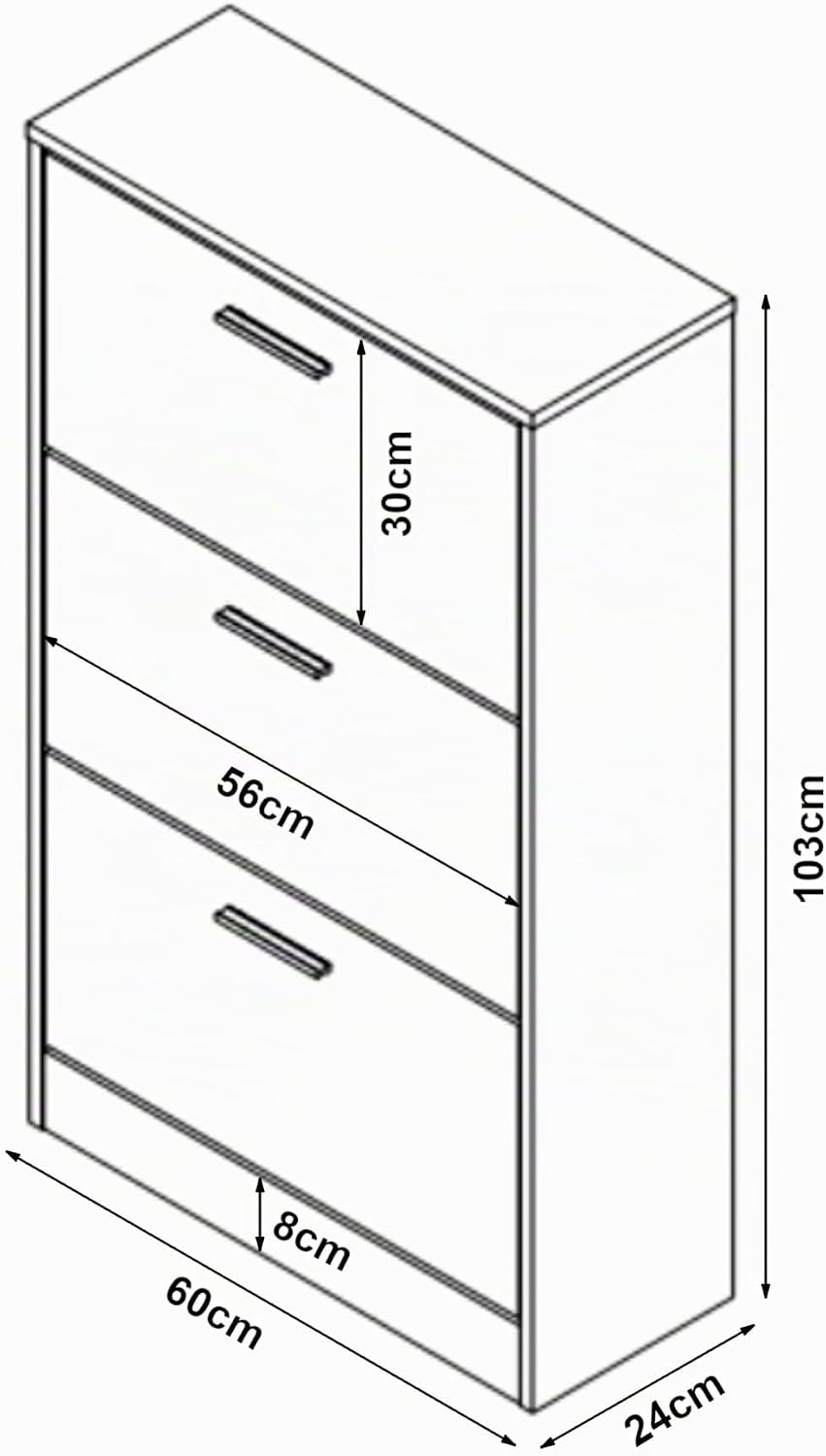 [en.casa] Schuhschrank Sykkylven Schuhkipper mit 3 Klappen Schuhkommode für 12 Paar Schuhe 103 x 60