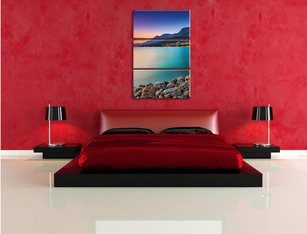 Pixxprint Meer an Traumstadt 3-Teiler Leinwandbild 120x80 Bild auf Leinwand