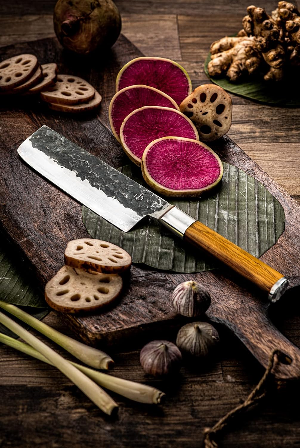 Forged Olive Hackmesser 17cm, handgefertigt, in