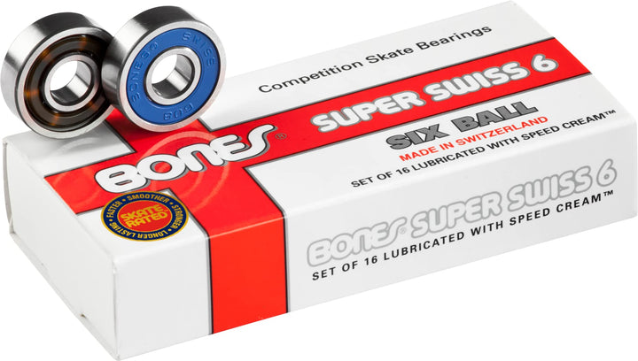 Bones Bearings Swiss 6-Ball Skate Bearings (8mm, 16-Pack)