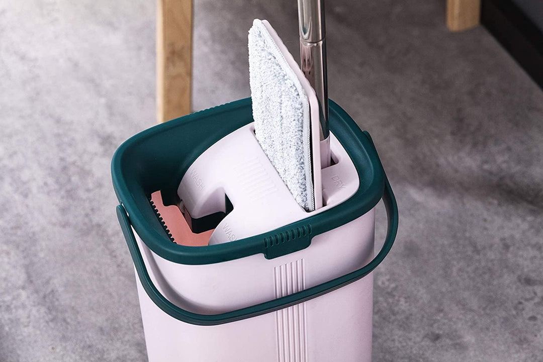 York - Mopp Flach | Ausgedrückt mit Eimer | Handy von York | Rosa-grün | Standard | 3-Austauschbarer