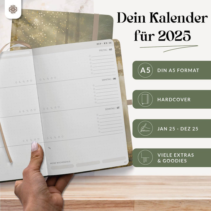 Lebenskompass Kalender 2025 Buchkalender A5 "WALD" - Schöner Wochenplaner 2025 & Terminkalender 2025