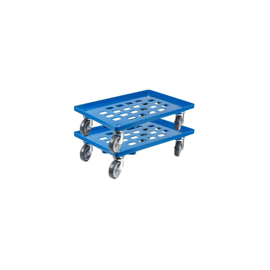 SparSet 2X Transportroller für Euroboxen 60x40cm mit Gummiräder blau | Gitter/Rasterdeck | 4 Lenkrol