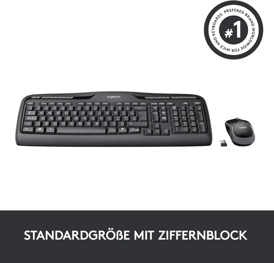 Logitech MK330 Kabelloses Tastatur-Maus-Set, 2.4 GHz Verbindung via USB-Empfänger, 4 programmierbare