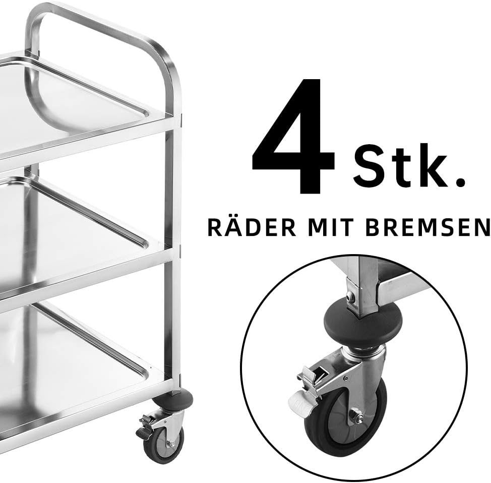 BPT Edelstahl Servierwagen mit 3 Böden Partition Küchenwagen，Restaurant Hotel Schul Servierwagen (75