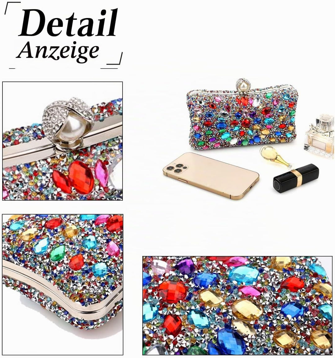 CORIOS Strass Clutch für Damen Shiny Abendtasche Diamant Clutch Tasche Kette Schultertasche Elegante