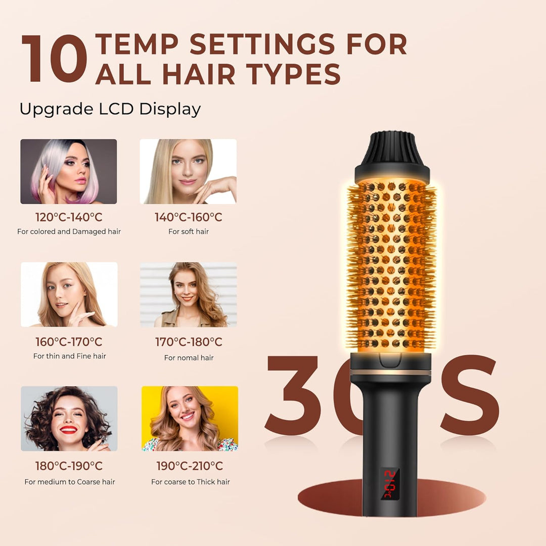 Pro Thermal Brush 38mm, Lockenbürste 3 in 1 Thermobürste, LCD Anzeige 120-200℃ Dual PTC, Erhöhen Sie
