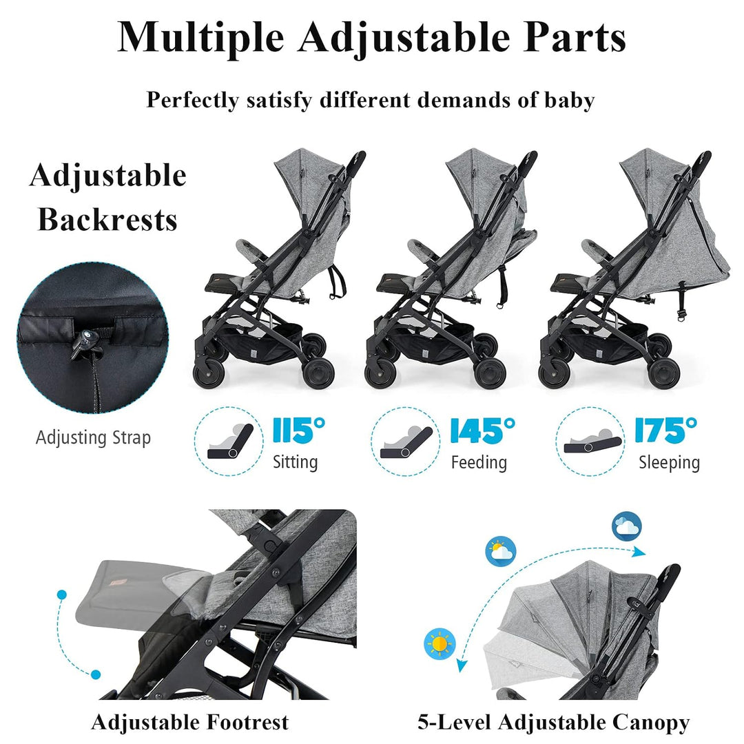LIFEZEAL Zusammenklappbarer Kinderwagen, Kinderbuggy mit verstellbarer Rückenlehne, Buggy mit Schlaf