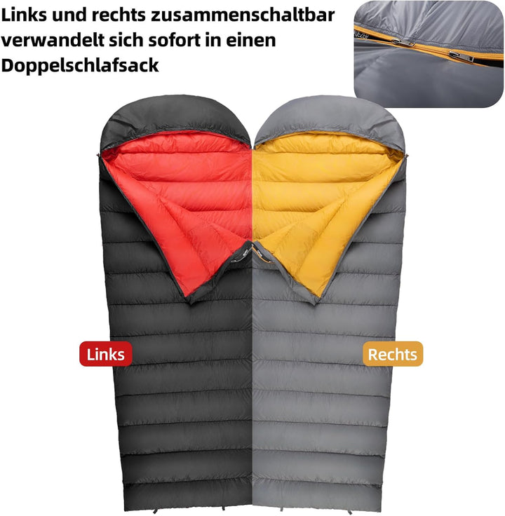 daunenschlafsack verfügt über EIN Graphenfutter und eine 620FP Füllkraft von Entendaunen, 4-Jahresze
