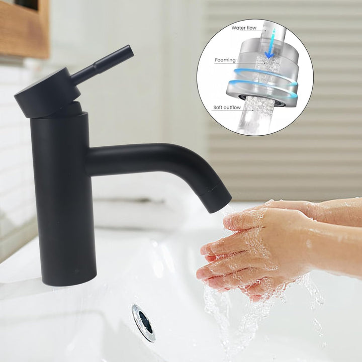 Wasserhahn Bad Schwarz Edelstahl 304, Waschtischarmatur Infache Montage, Armatur Badezimmer mit Schl